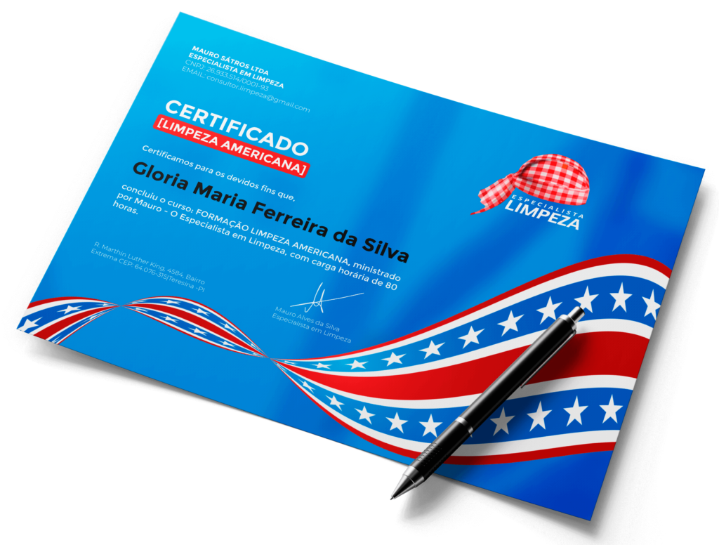 Mockup do certificado da Formação Limpeza Americana